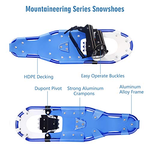 Mounchain Snowshoes 1 Pair, Adjustable Ratchet Lightweight Aluminum Alloy Anti-Shock Snowshoes Free Carrying Tote Bag (22 inch)