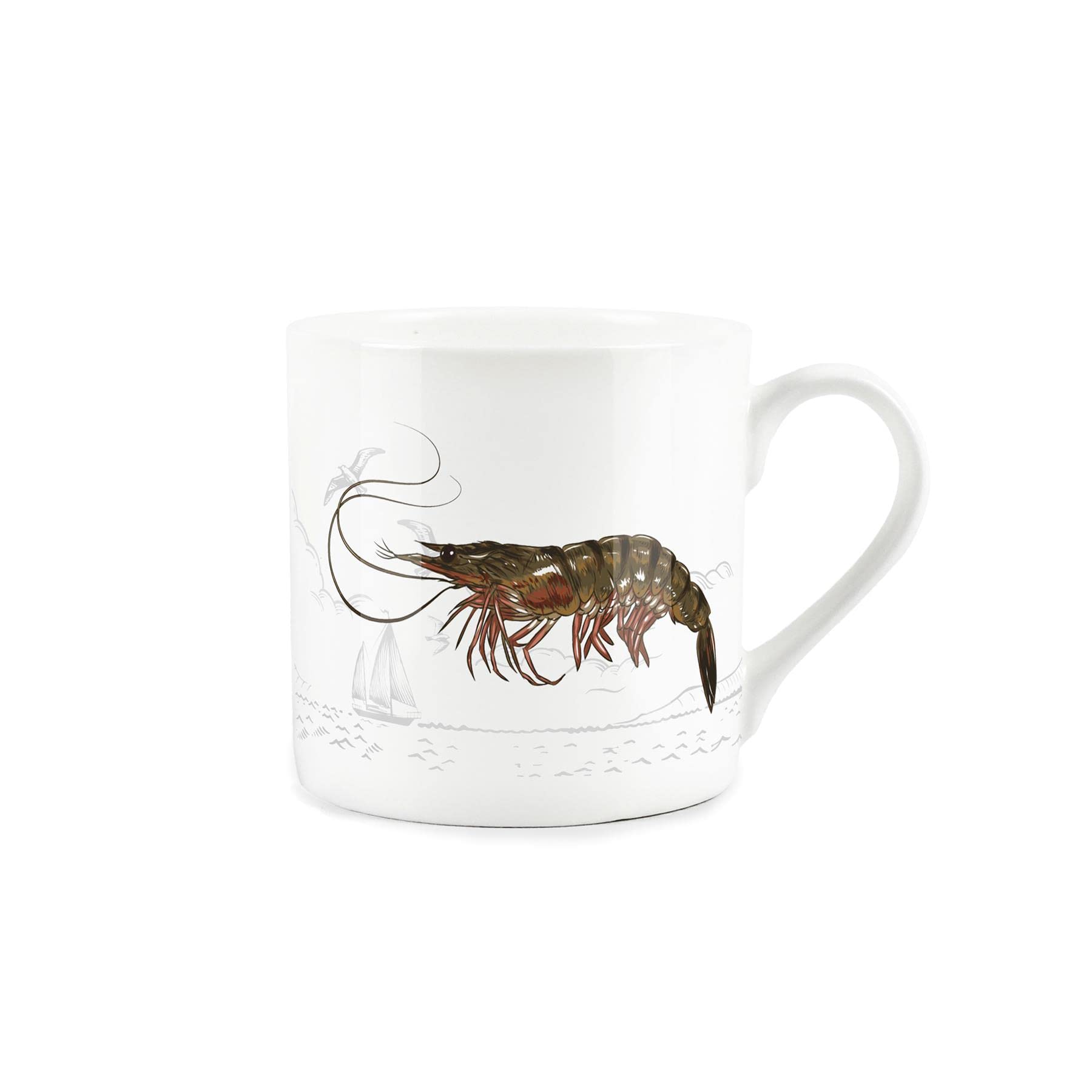Purely Home Coastal Animals Shrimp Seaside Themed Mug - Fine Bone China White Coffee/Tea Present Gift