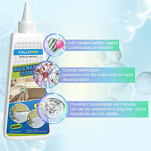 FOLLOWIN Mold & Mildew Remover Gel Miracle Household Cleaner Caulk Wall Bathroom Shower Mold Stain Cleaner Fast Acting & Odor Free -16 oz