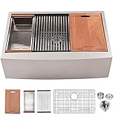 33 Farmhouse Sink-Lordear 33 inch Kitchen Sink Apron Front Ledge Workstation Deep Single Bowl 16 ...