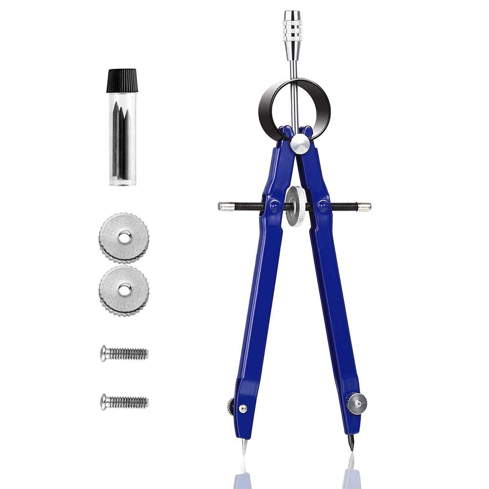 Drawing Compass, 1pc Professional Compass Maths Metal Drafting Compass with Lock&Extra Lead Refills, Blue Bow Geometry Compass Set for Technical Drawing Accessories & School Supplies-Makes 24cm Circle