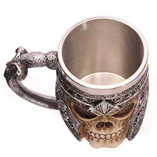 eoocvt Stainless Steel Skull Mug 3D Design Creepy Skull Coffee Mug Skeleton Tankard Cup - //coolthings.us