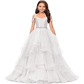 Off Shoulder Pageant Dresses for Girls Puffy Tulle Beads Flower Girl Dress Birthday Party Ball Gowns for Wedding