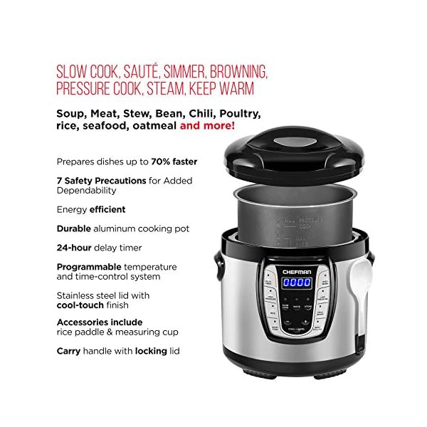 Chefman 6 Qt. Electric Multicooker, 9in1 Programmable PressureCooker