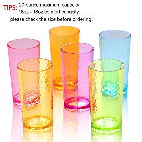 20-ounce Acrylic Glasses Plastic Tumbler, set of 6 Multicolor - Hammered Style, Dishwasher Safe, BPA Free - Thumbnail 3