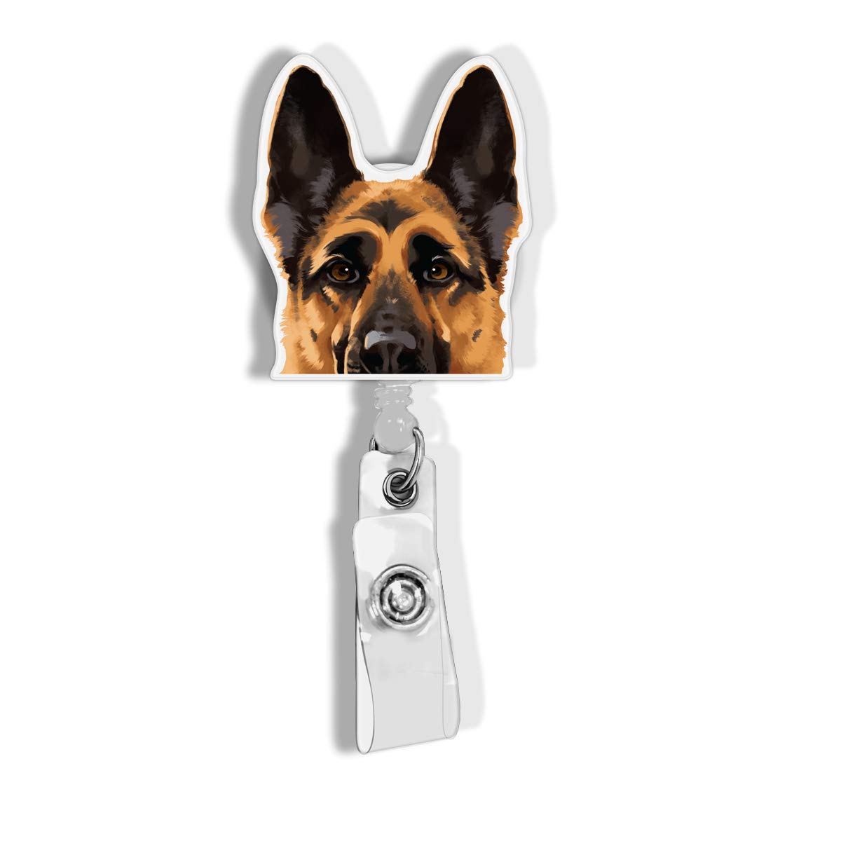 WIRESTER Retractable Badge Reel ID Holder with Alligator Clip for Office Worker, Medical Staffs, Student - Black Tan German Shepherd Dog