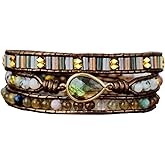 ZOSOJONA Handmade Boho Wrap Bracelets Natural Turquoise Crystal Stone Variety Beaded Strand Bracelet