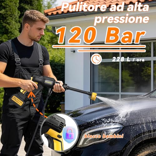 Shiptree Battery Pressure Washer, Professional Portable Pressure Washer with Batteries and 5M Tube, 6 in 1 Tap Connection Nozzle for Garden, Car and Outdoor Cleaning