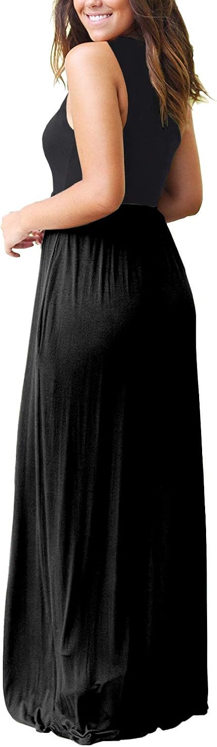 AUSELILY Women's Summer Sleeveless Loose Plain Maxi Dress Casual Long Dress with Pockets at  Women’s Clothing store