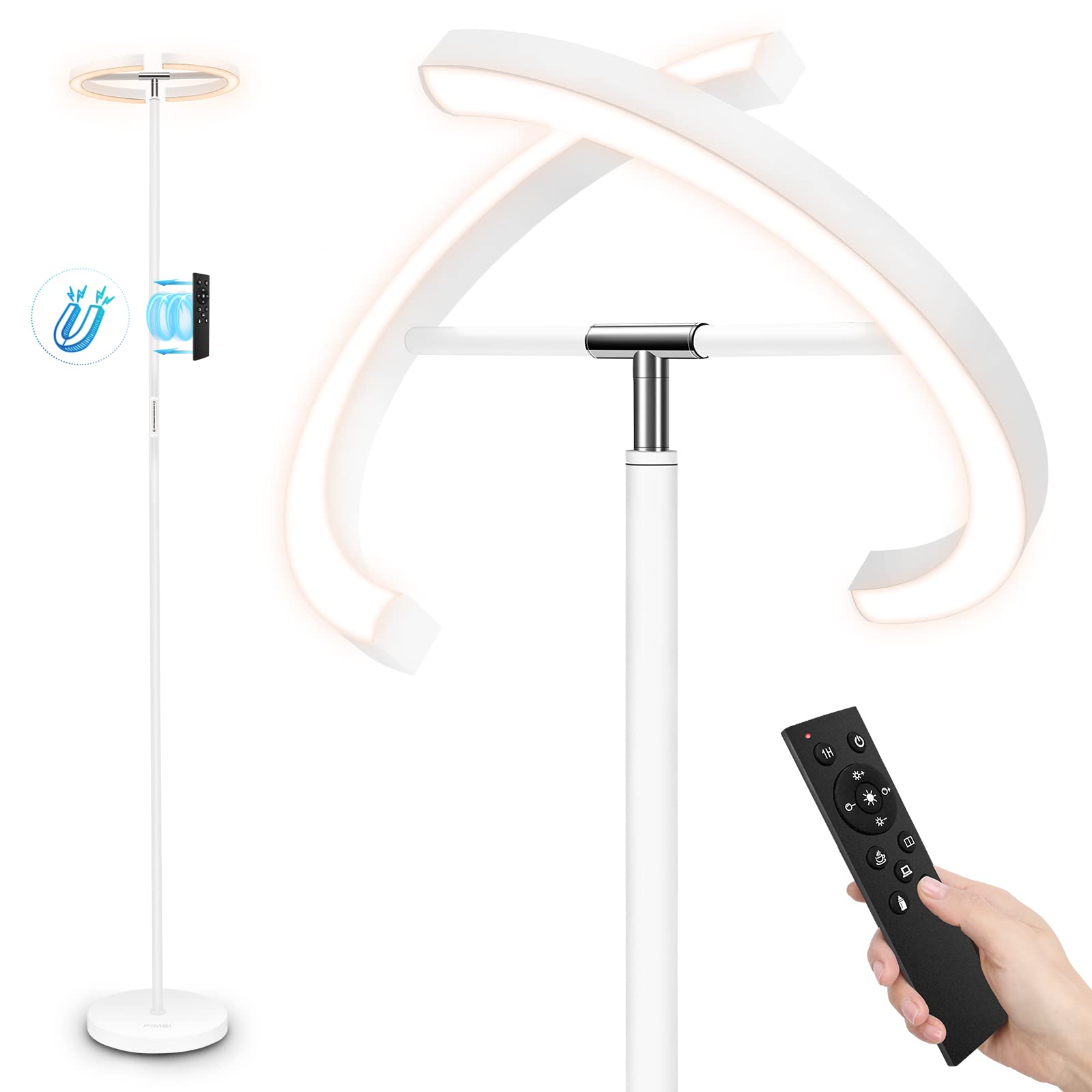 Photo 1 of FIMEI Split Floor Lamp, Bright Modern LED Standing Lamp, Stepless Dimming and 4 Color Temperature, Eye-Protection Reading Standing Light for Living Room Bedroom Office, Touch&Remote Control, White