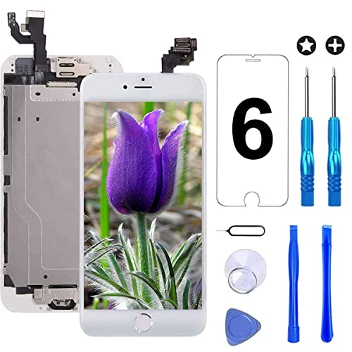 Brinonac for iPhone 6 Screen Replacement White Touch Display LCD Digitizer Full Assembly with Front Camera,Proximity Sensor,Ear Speaker and Home Button Including Repair Tool and Screen Protector — image 1
