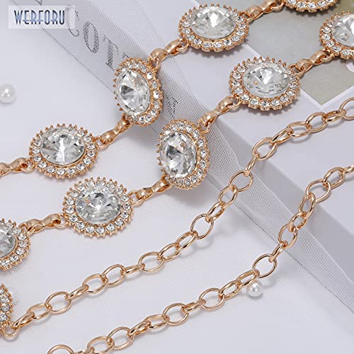 Ladies Rhinestone Belt Cute Fashion Crystal Waist Chain for Dress Shiny Golden Chain Belt for Women and Girls Summer Beach Belly Waist Chain