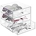 mDesign Stackable Plastic Eye Glass Storage Organizer Box Holder for Sunglasses, Reading Glasses, Accessories - 3 Divided Drawers, Chrome Pulls - Clear