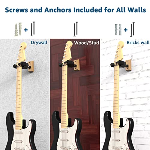 Ueteto Guitar Wall Mount Auto Lock, 2 PACK Guitar Wall Hanger, Hard