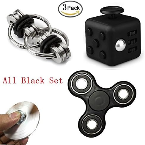 3 Pack Fidget Toys,Hybrid ceramic bearing Fidget tri-Spinner,Fidget Cube,Bike Fidget Chain for ADD ADHD Stress And Anxiety Relief (Black)