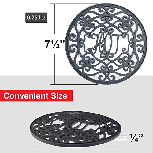 Silicone Trivet Set For Hot Dishes, Pots & Pans. These Modern Kitchen Hot Pads"Hot" Ironworks Design Provides a Rustic Charm that Mimics Cast Iron Trivets (7.5" Round, Set of 3, Dark Gray)
