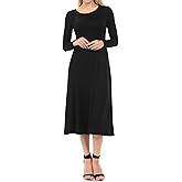 iconic luxe Women's Long Sleeve A-Line Fit and Flare Midi Dress Formal Casual