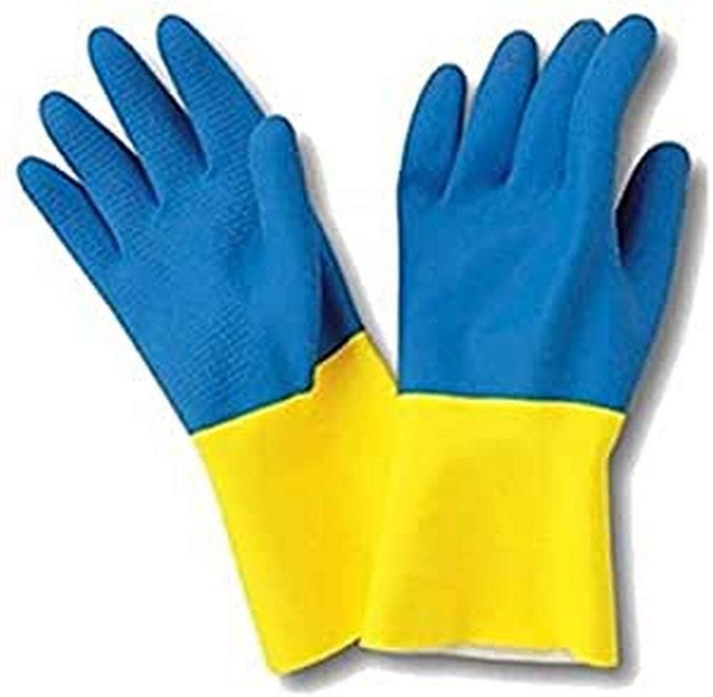 Sanyc Rubber Glove, Latex, Blue/Yellow, 2 Unit (Pack of 1)