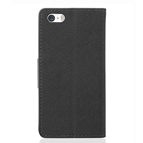 iPhone SE Case, iPhone 5S Case, IPHOX Magnetized Closure Card Slots Money Pouch, Retro Leather Wallet Case Purse Protective Cover Stand Feature Flip Book Case for iPhone 5s/5/SE (Black) - Thumbnail 3