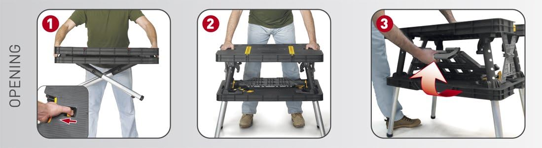 Keter Folding Table Work Bench for Miter Saw Stand, Woodworking Tools and Accessories with Included 12 Inch Wood Clamps – Easy Garage Storage: Home Improvement