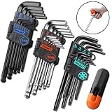 REXBETI Hex Key Allen Wrench Set, SAE Metric Star Long Arm Ball End Hex Key Set Tools, Industrial Grade Allen Wrench Set, Bonus Free Strength Helping T-Handle, S2 Steel