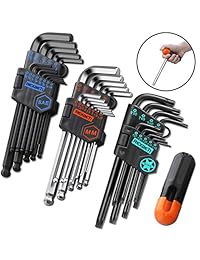 Juego de llaves hexagonales Dicfeos, SAE con estrella métrica de largo brazo y extremo de bola hexagonal, juego de llaves hexagonales de grado industrial, juego de llaves Allen de grado industrial, sin bonificación, ayuda a la fuerza, mango en T, acero S2