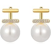 HUGE SWAN Pearl Earrings Jackets for Women Trendy, 13mm Gold Plated Shell Pearl Drop Earrings with S925 Sterling Silver Post Jewelry for Gift, Christmas Wedding Anniversary