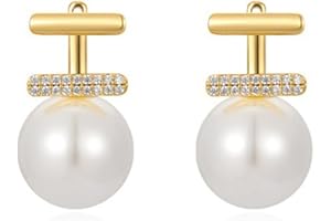 HUGE SWAN Pearl Earrings Jackets for Women Trendy, 13mm Gold Plated Shell Pearl Drop Earrings with S925 Sterling Silver Post Jewelry for Gift, Christmas Wedding Anniversary