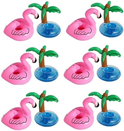 Inflatable Drink Holder 12 Pcs Inflatable Palm Island Drink and Inflatable Pink Flamingo Coasters Cup Drink Holder Swimming Pool Float for Pool Party Water Fun Float your Drinks in Style