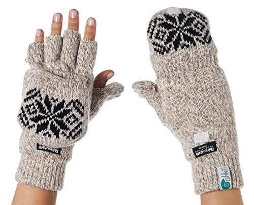 Alkii 3M Thinsulate Thermal Insulation Fingerless Texting Gloves with Mitten Cover - Cream