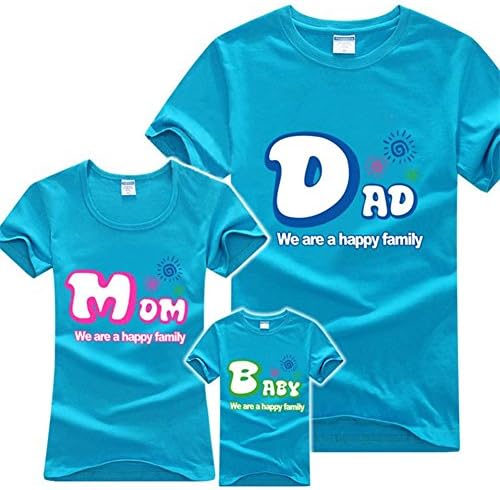 1PC Couple Family T-Shirts Tops Clothing Parent Children Women Men Baby Boys Girls Clothes (Dad M, Blue)