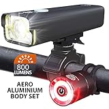 BrightRoad Rechargeable 800 Lumens Bike Light Front and Back Bicycle Lights USB Headlight & Tail Lights IPX6 Waterproof for Cycling - Strong Led Flashlights Increase Visibility Safety Rear Light