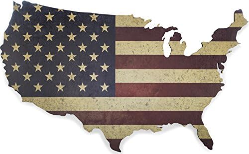 American Flag Wall Art Large 36โ x 22โ Laser Cut Wood Map with Distressed Vintage US Flag Print (Red, White, and Blue)