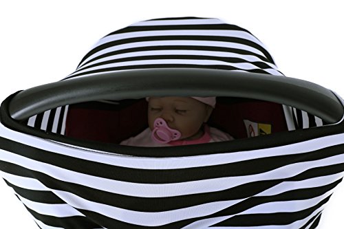 Baby Car Seat Cover ,Nursing Cover,Car seat Canopy Covers Multi-Use Infant Car seat Canopy Covers Shopping Cart High Chair Stroller- Best Multi-Use Infinity Stretchy Shawl (Black/White Stripe) - Thumbnail 4