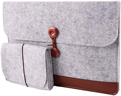Felt Laptop Sleeve Bag with PU Leather for 13 Inch Macbook Pro/Dell 11.6 Inch/Dell XPS 13.3 Thin, Light Grey