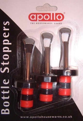 apollo THE HOUSEWARES BRAND 3 PIECE BOTTLE STOP STOPPER STOPPERS EASY CLIP