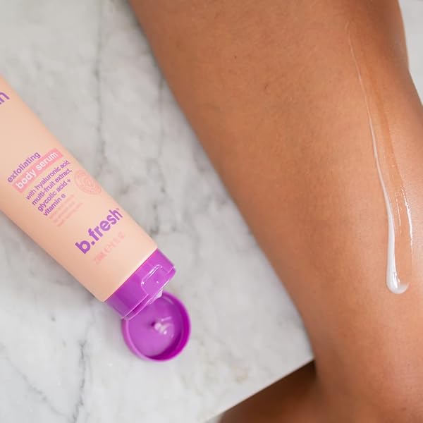 B.TAN EXFOLIATING BODY LOTION | SMOOTHING BODY SERUM – MOISTURIZING & HYDRATING, REFINES & RESTORES SKIN TEXTURE & FINE LINES, INFUSED WITH HYALURONIC ACID + VITAMIN E FOR ULTRA DRY SKIN, 8 FL OZ