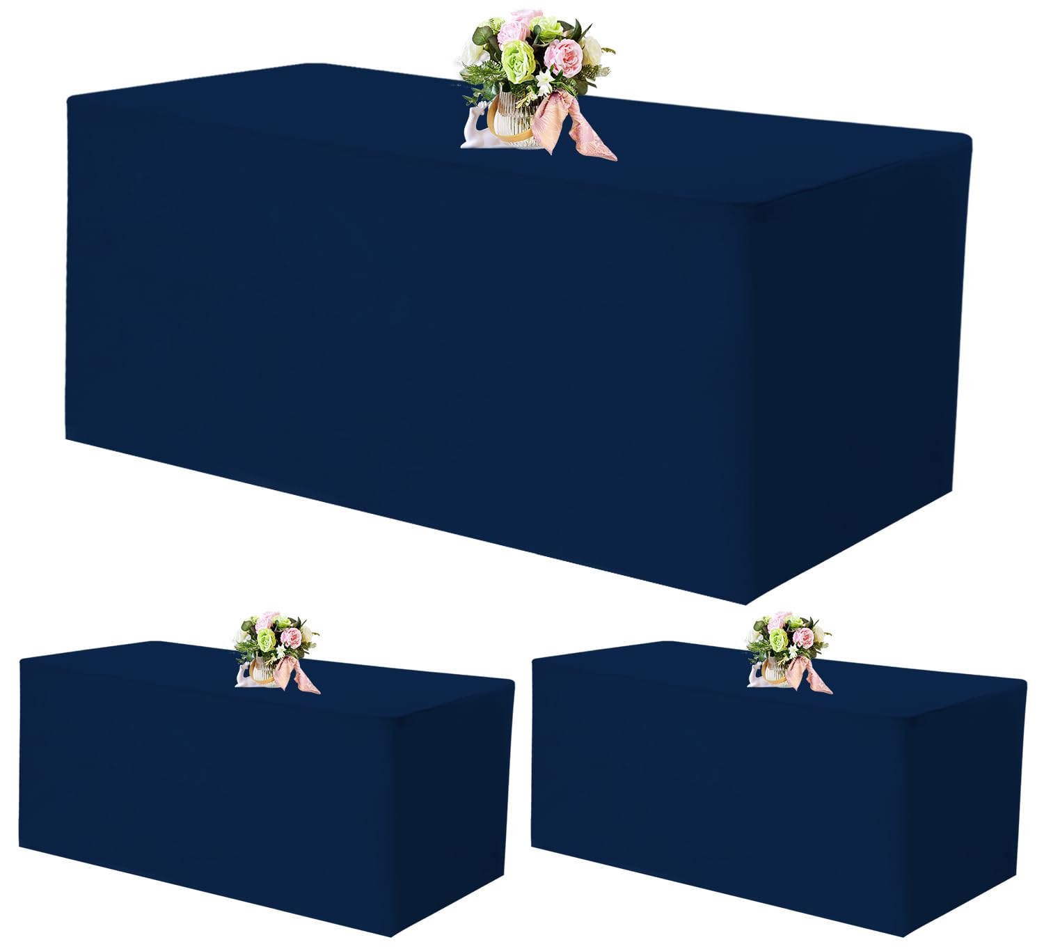 Photo 1 of 3 Pack Fitted Tablecloths 72 x 30 Inch, Rectangle Table Clothes for 6 Foot Tables, Washable Polyester Fabric Table Cover for Parties, Wedding, Banquet, Trade Show (Navy Blue, 6FT)