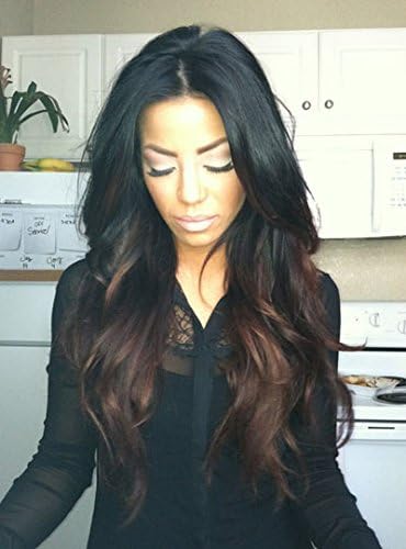 Doubleleafwig Body Wave Human Hair Lace Front Wigs 130% Density Brazilian Virgin Full Lace Wig with Baby Hair for Black Women 1B Ombre #4 Color (18 Inch, Lace Front Wig)