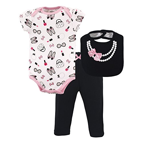 UPC 660168712322, Little Treasure Baby Bodysuit, Pant and Bib Set, Pearls, 0-3 Months