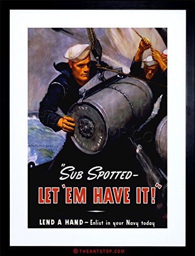 Vintage AD WAR WWII US Navy Submarine Bomb Sailor Military Framed Print F97X6113