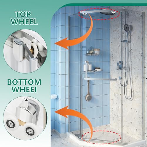 TTYSHIP 8 x Sliding Shower Door Rollers, Double Wheels for Shower Doors, 23 mm for 4-6 mm Thick Glass (4 Upper + 4 Bottom)