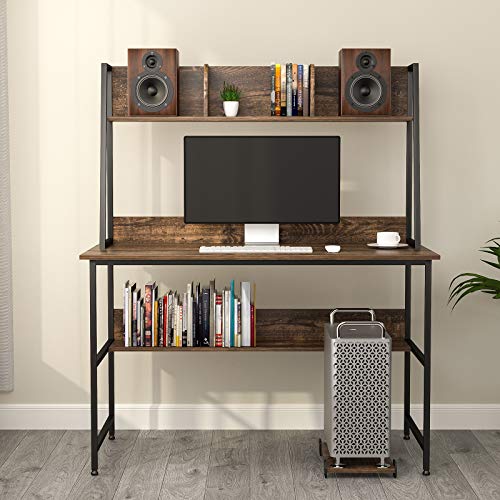 Mecor Study Writing Computer Desk 47" with Bookshelf and Hutch,with CPU