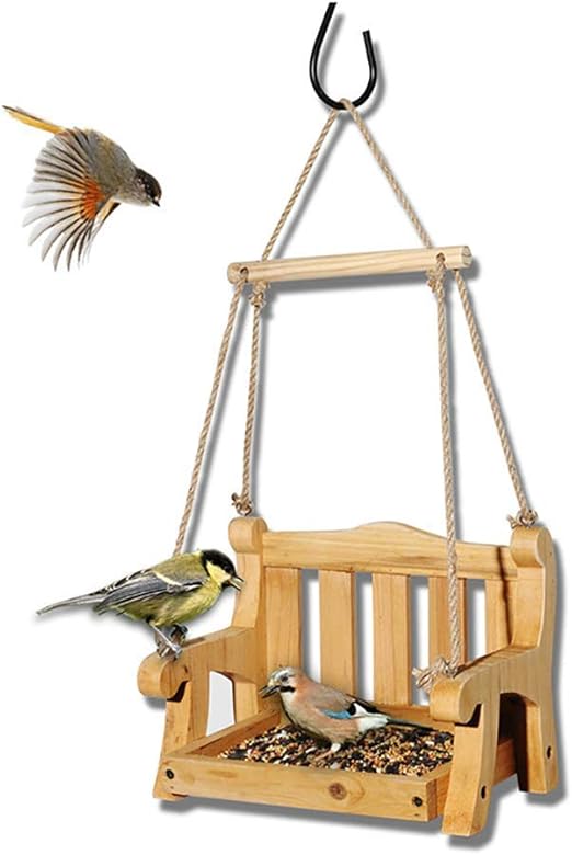 Swing Seat Bird Feeder, Hang Bird Feeder for Outdoors, Wooden Seed