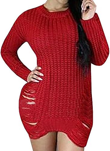 Summer Jun Women's Loose Ripped Knitted Pullover Irregular Sweater Dress