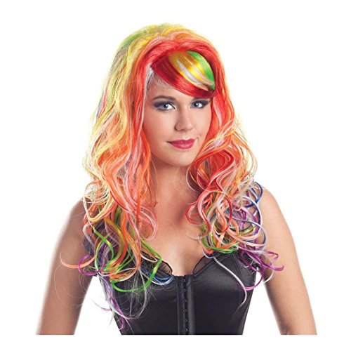 Rainbow Wig Adult Glow-in-the-Dark Rave or Halloween Costume Fancy Multi-Color Dress