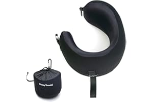C CUSHION LAB Cushion Lab Extra Support Travel Pillow, Award-Winning Patented Ergonomic Design for Chin & Neck Support Memory Foam Neck Pillow, Compact Airplane Pillow for Traveling, Flight, Car (Black, Medium)