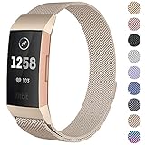CAVN Metal Bands Compatible for Fitbit Charge 3 / Charge 3 SE Bands Women Men Small Large, Replacement Stainless Steel Accessory Watch Wrist Straps