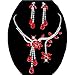 Chunlin Wedding Bridal Flower Leaf Rhinestone Crystal Necklace Drop Earrings Jewelry Set (Red)