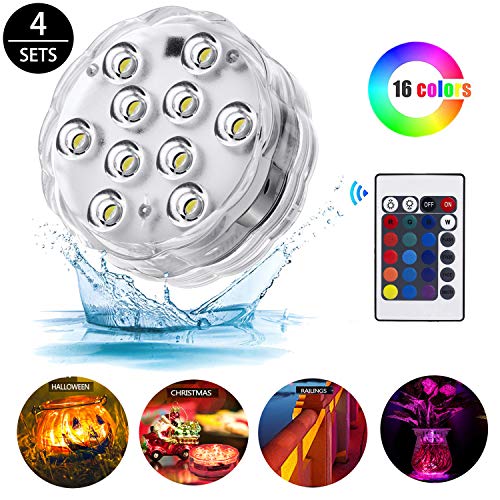 Melon Boy Submersible Led Lights,Underwater Waterproof Bathtub Lights with Remote Control for Hot Tub,Vase Base,Pond,Pool,Aquarium,Party,Fish Tank,Home Decorations Mood Lights 4pc